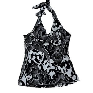 VTG Y2K Poetry Clothing Floral Halter Top  Made in USA Sz S Cabana Core Tropical